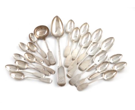 A mixed lot of Exeter silver Fiddle pattern flatware, comprising: a set of six dessert spoons, by Josiah Williams and Co, 185