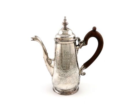 A George III Irish provincial silver coffee pot, by Carden Terry, Cork circa 1785, tapering circular form, wooden scroll hand