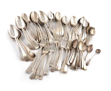 A mixed lot of silver Old English pattern flatware, various dates and makers, comprising: eighteen tablespoons, two table for