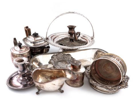 λA mixed lot of old Sheffield and electroplated items, including: a knife tray, of rounded rectangular form, gadroon border, 