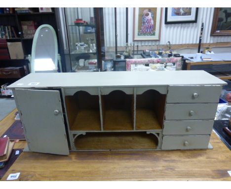 Painted Wall Hanging shelf with 4 drawers, a cupboard and 3 Pigeon Hole Sections