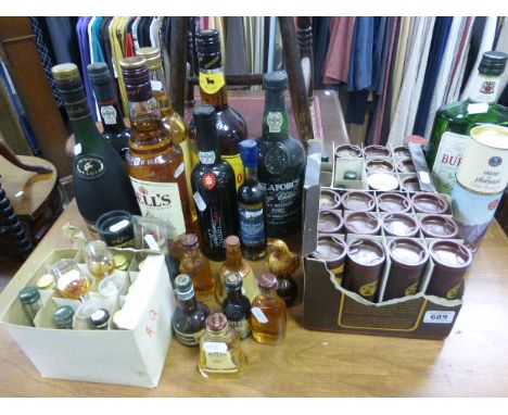 Group of Spirits including to 75cl Bottles of Whiskey, Twenty Five Miniature Whiskeys plus Port, Brandy, Gin, etc