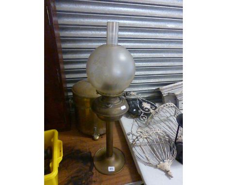 Brass Tall Oil Lamp with Etched Glass Bulbous Shade