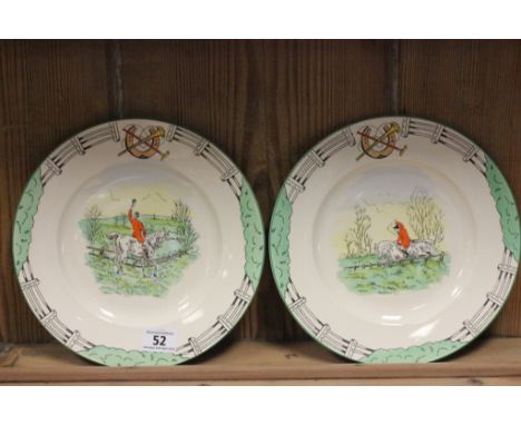 Pair of Burleighware Davenport Hunting Scenes Plates