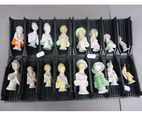 Collection of Sixteen Ceramic Crinoline Ladies Pin Dolls