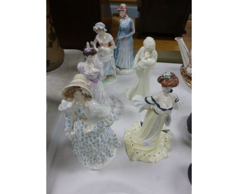 Two Royal Worcester ' Victoria & Albert Museum ' Figurines, Two Other Royal Worcester Figurines and Two Coalport ' Golden Age