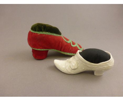 Ceramic Shoe Pin Cushion and another Pin Cushion