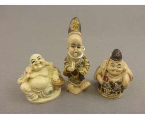 Three Netsuke carvings including Buddha and Boy
