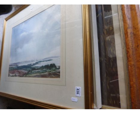 Maple Framed and Glazed Pears Print, Two Oil on Canvas signed A Caddick and Landscape Watercolour 
