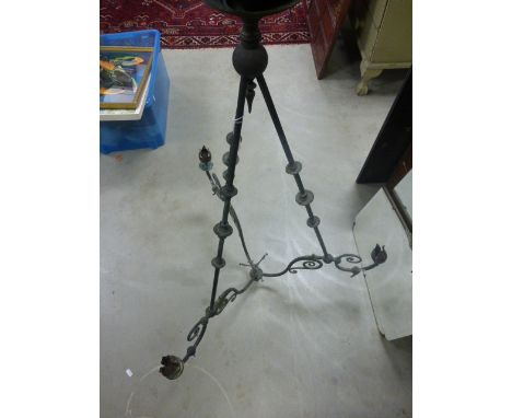 Art Nouveau Metal Three Branch Hanging Gas Light Fitting