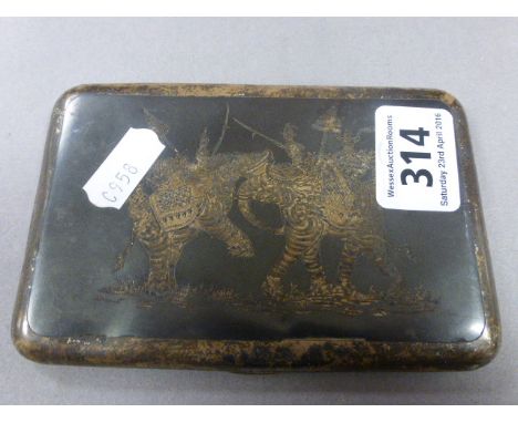 Sterling Silver Indian Cigarette Case with Niello Elephant and Riders Design