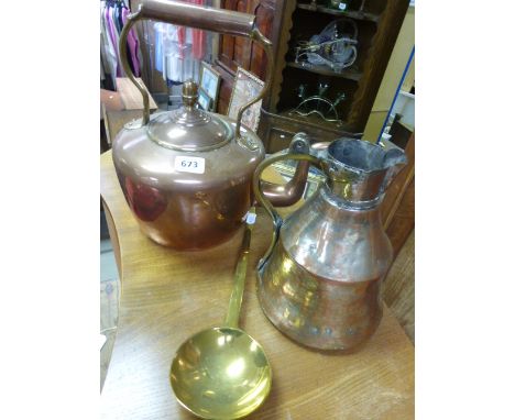 Copper Kettle, Copper Jug and Brass Ladle