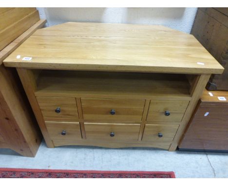 Contemporary Oak Side Cabinet with Shelf and Six Small Drawers