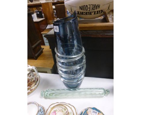 Nailsea Glass Rolling Pin and an Art Glass Vase