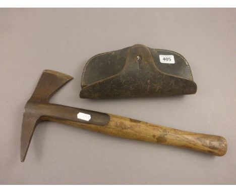 Early Fireman's Axe with Wooden Handle and Leather Sheath
