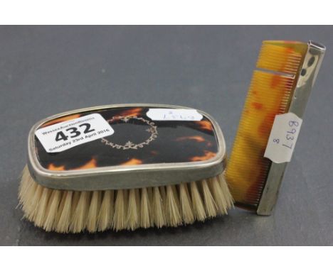 Early 20th century Tortoiseshell and Silver Backed Dressing Brush and Comb of small proportions