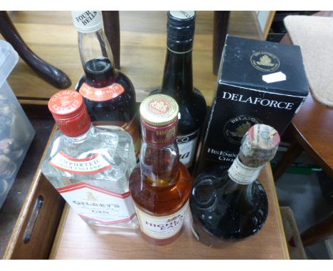 Six Bottles of Spirits including Gin, Whiskey, Rum Sherry and Port