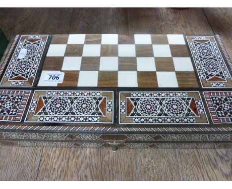 An Anglo Indian backgammon & draughts box with inlaid decoration