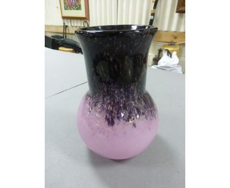 Studio Art Glass Vase , pink, black and copper aventurine with button pontil possibly Monart  