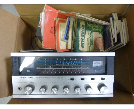 Realistic Solid State Communications Receiver with Speaker together with a Group of Vintage Folded Maps including Bartholomew