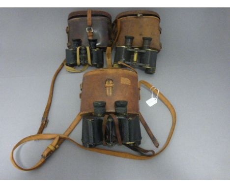 Three Leather Cased Sets of Binoculars including Dolland, Aitchison in case dated 1918 and Miliatry Issue Ross of London