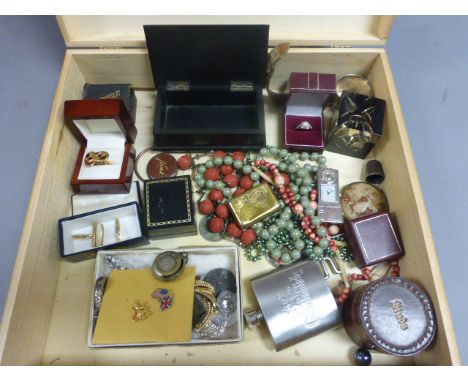 Mixed Lot of Costume Jewellery, Hip Flask, Vesta Case, etc