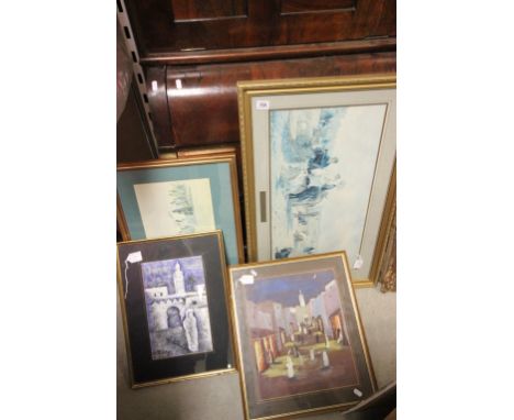 Framed and Glazed Middle Eastern Scene Watercolour signed M R Evans together with Three Gilt Framed and Glazed Prints