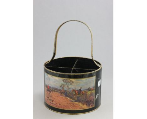 Toleware Four Bottle Carrier with Hunting Scene