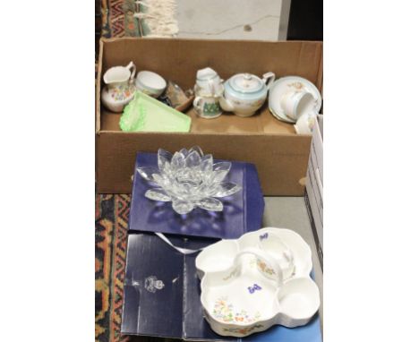 Group of Mixed Ceramics including Boxed Aynsley Bowl, Boxed Glass Flower Shaped Candleholder, Part Noritake Tea Service, Wade