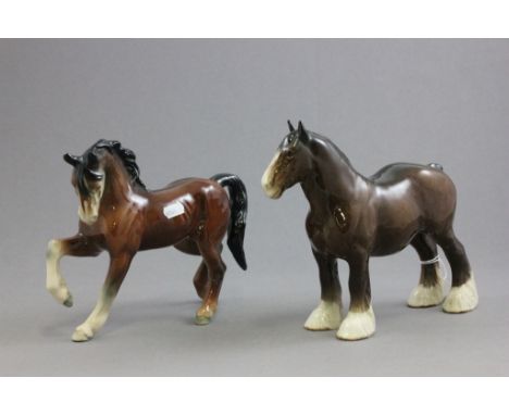 Beswick Shire Mare, Brown, model no. 818 together with another Ceramic Horse