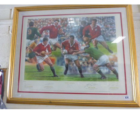 Rugby Union Autographs - Framed & glazed ltd edn Peter Cornwell print 'Lion's Captains' of The British Lions captains John Da