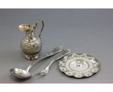 Silver Plated Jug and Dish together with Italian Silver Plated Serving Spoon and Fork