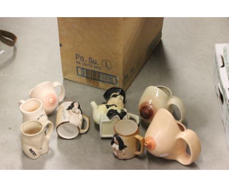 Group of Ceramic Mugs and Teapots in the form of Breasts and Other Parts!