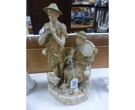 Royal Dux Figure Group of a Shepherd and Shepherdess playing Musical Instruments