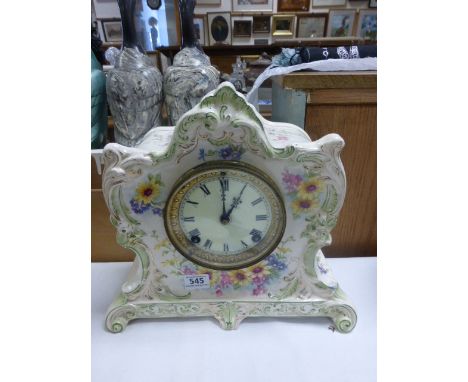 Victorian Staffordshire Pottery Mantle Clock decorated with sprays of flowers
