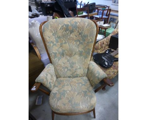 Ercol Stickback Elbow Chair with Padded Arms and Cushion to Seat and Back