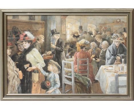 Gause, Wilhelm (1853 Krefeld - Krems an der Donau 1916) Reich belebtes Wirtshaus. Aquarell/Papier, re. u. sign. Ca. 35x 50 cm
