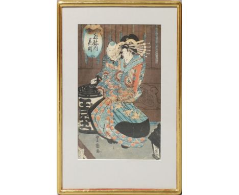 Toyokuni II, Utagawa Kunisada (1823 Japan 1880) "Kurtisane Hamamachi aus dem Hause Tamaya", so verso auf Etikett der Japan Ar