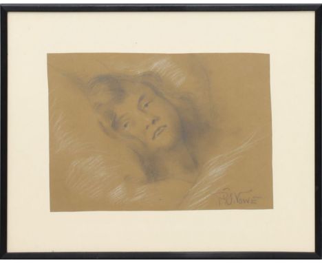 Vowe, Paul Gerhart (1874 Elberfeld - Wehrau/Schlesien 1937) Kopfstudie einer jungen Dame. Bleistift/Papier (gebräunt), re. u.