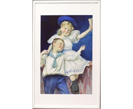 Possin, Rudolf (1861 Magdeburg - Berlin 1922) Geschwisterpaar. Mischtechnik/Papier (Randeinriss), li. u. sign. Ca. 74x 55 cm.
