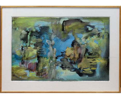 Heindorff, Michael (geb. 1949) Abstrakte Komposition. Aquarell/Papier, re. u. sign. Verso Etikett Art Consulting Kimmerich, D
