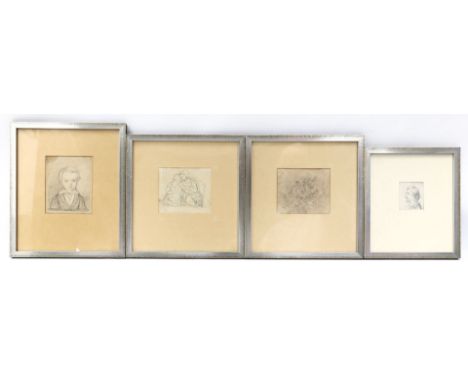 Hosemann, Theodor (1807 Brandenburg a.d. Havel - Berlin 1875) Vier kleinformatige Bleistiftzeichnungen: Rehböcke, Kinderpaar,
