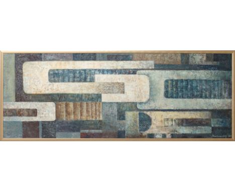 Bahrenburg, Otto (Dortmund, um 1964) "KOMPOSITION VIIII/64", so auf Etikett betitelt. Öl/Platte, re. u. sign. und dat. (19)64