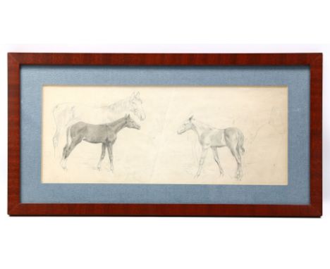 Steffeck, Carl Constantin (1818 Berlin - Königsberg 1890) Pferdestudien einer Stute mit Fohlen. Bleistiftzeichnung/Papier (Kn
