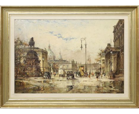 Bartsch, Reinhard (1925 Berlin 1990) Belebte Ansicht Unter den Linden, Berlin mit Reiterdenkmal Friedrichs des Großen. Öl/Lwd