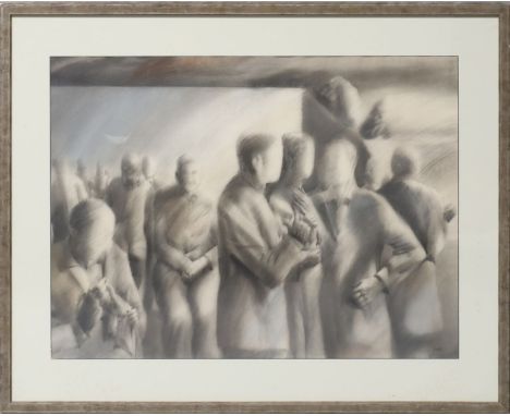 Wolfs, Roger (geb. 1932) Menschengruppe. Kohlezeichnung, re. u. sign. 58x 80 cm. PP., R.