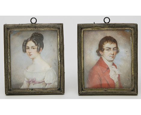 Füger, Heinrich (1751 Heilbronn - Wien 1818), att./in der Art von Pendants: Junge Aristokratin in weißem Kleid und junger Ari