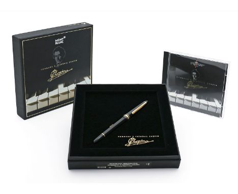 Füllfederhalter "Hommage à Frederic Chopin", Montblanc. Meisterstück mit schwarzem Chinalack, vergoldet. 585/000 WG-/GG-Feder