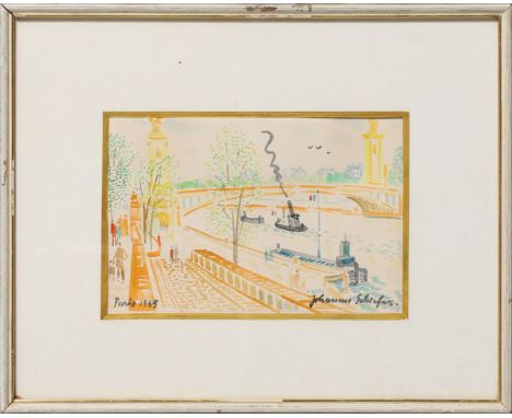 Schiefer, Johannes (1896-1979) Seine-Ufer in Paris. Aquarell, re. u. sign. und li. u. bez. "Paris" und dat. 1965. PP.-Ausschn