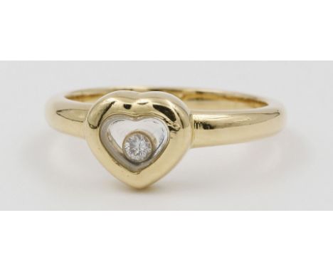 Damenring "Happy Diamonds", Chopard. 750/000 GG, brutto 4,8 g. Beidseitig verglastes, herzförmiges Oberteil mit beweglich ein